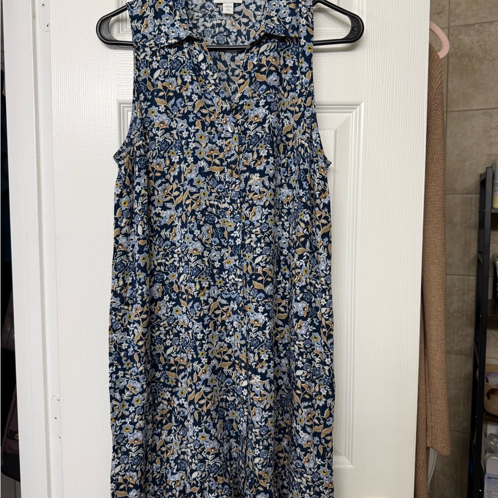 J. Jill Navy Floral Sleeveless Shift Dress